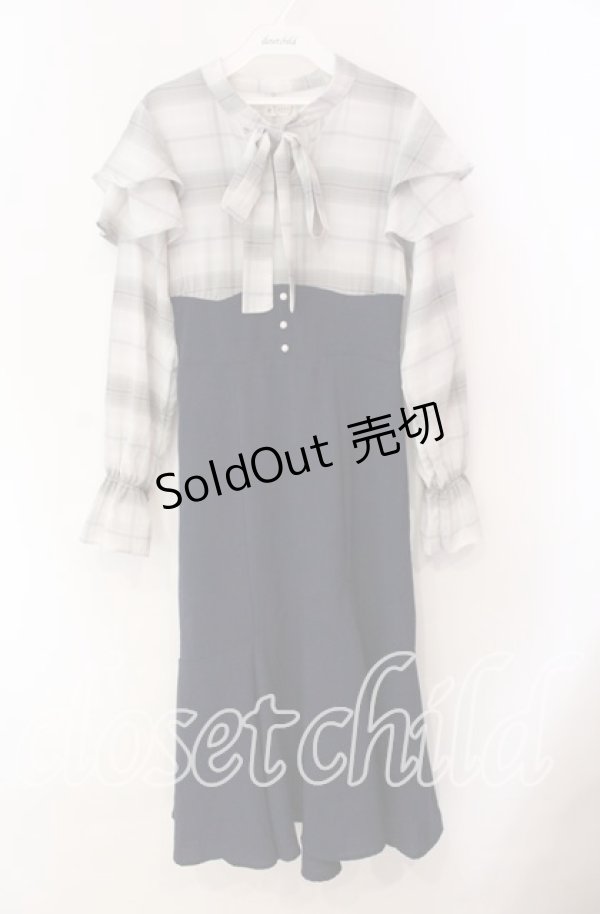 画像1: axes femme / ボウタイドッキングワンピース  ネイビー O-25-10-30-070-AX-OP-IG-ZT051 (1)