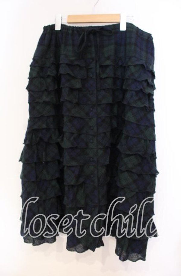 画像1: PINK HOUSE / ウールチェック段々スカート  グリーン O-25-10-31-033-LO-SK-IG-OS (1)