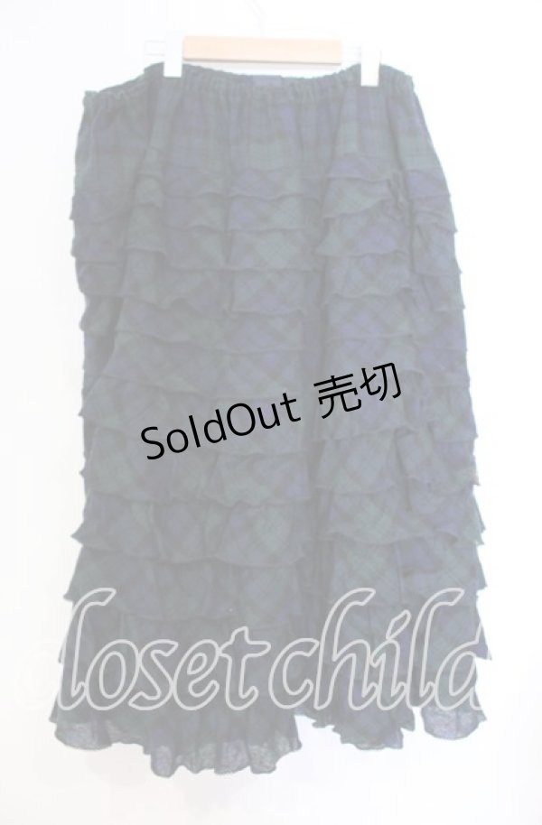 画像3: PINK HOUSE / ウールチェック段々スカート  グリーン O-25-10-31-033-LO-SK-IG-OS (3)