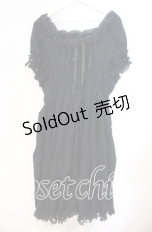 画像: metamorphose / シャーリングハイウエストワンピース （綿混ラッセルレース）【お直しあり】  クロ O-25-10-31-035-ME-OP-IG-OS