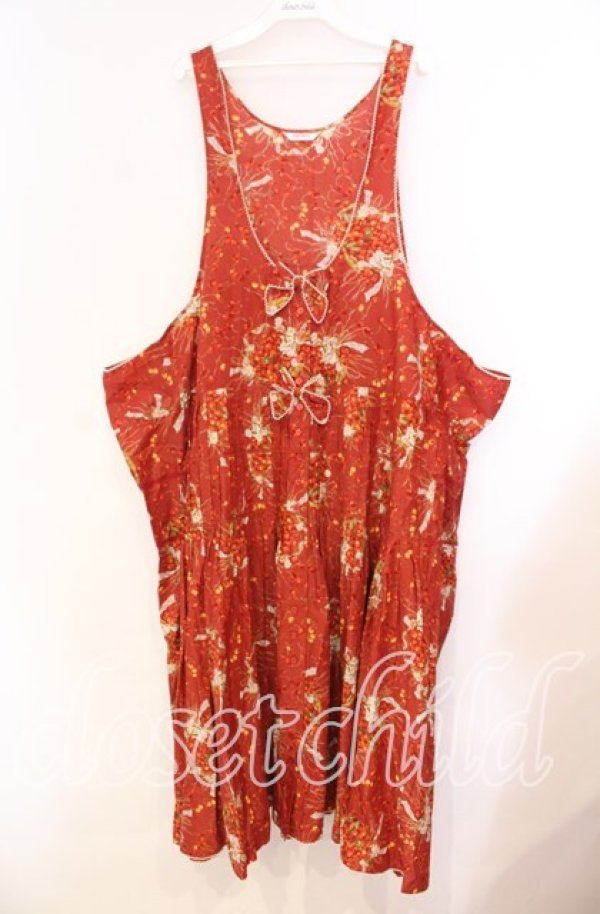 画像1: PINK HOUSE / チェリーブロッサムフラワーバスケットジャンパースカート【お直しあり】  アカ O-25-10-31-037-LO-OP-IG-OS (1)