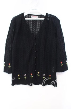 画像: TOMATSU / フラワー刺繍透かしカーディガン  クロ O-25-10-31-043-LO-TO-IG-OS