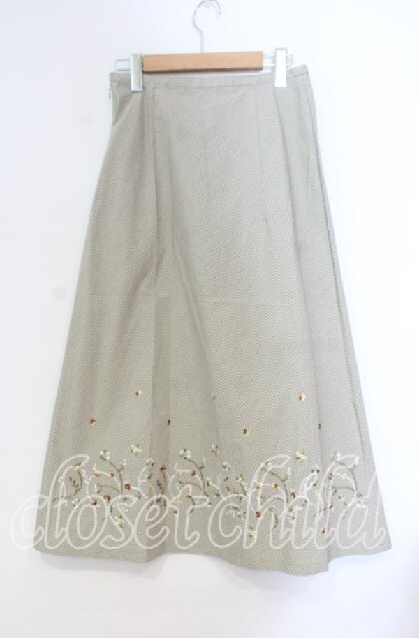 画像3: TOMATSU / 刺繍ギンガムスカート 40 グリーン系 O-25-10-31-050-LO-SK-IG-OS (3)