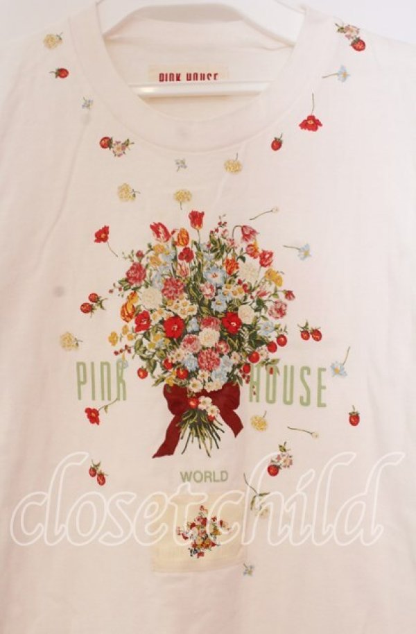画像2: PINK HOUSE / ブーケプリントカットソー L シロ O-25-10-31-006-LO-TO-IG-OS (2)