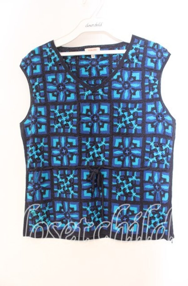 画像1: TOMATSU / パッチワークサマーベスト 38 ブルー O-25-10-31-060-LO-TO-IG-OS (1)