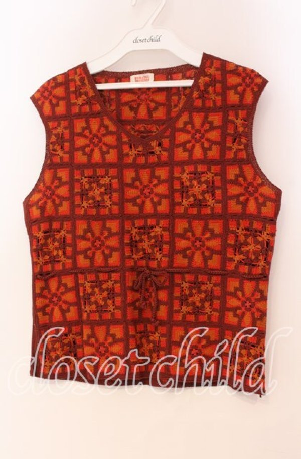 画像1: TOMATSU / パッチワークサマーベスト 38 アカ系 O-25-10-31-061-LO-TO-IG-OS (1)