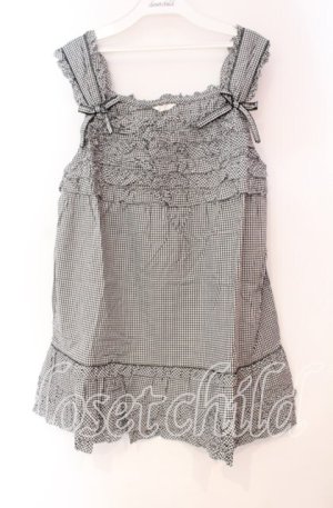 画像: PINK HOUSE / ギンガムチェックフリルノースリーブブラウス  クロ O-25-10-31-064-LO-BL-IG-OS