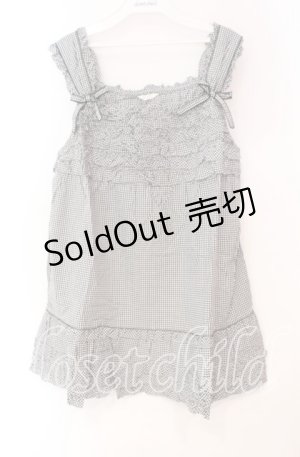 画像: PINK HOUSE / ギンガムチェックフリルノースリーブブラウス  クロ O-25-10-31-064-LO-BL-IG-OS