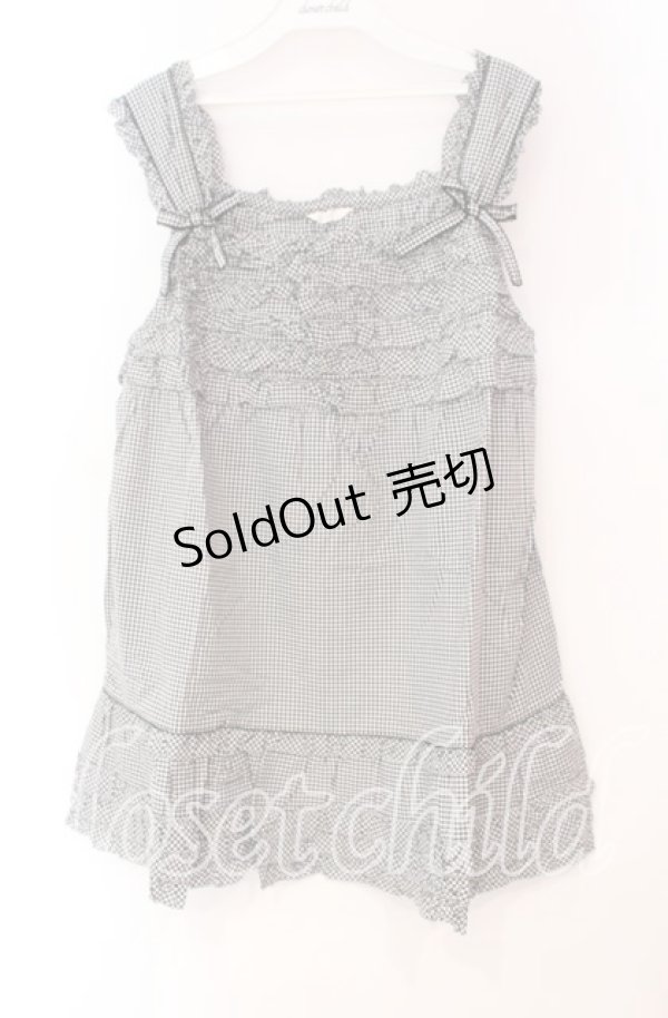 画像1: PINK HOUSE / ギンガムチェックフリルノースリーブブラウス  クロ O-25-10-31-064-LO-BL-IG-OS (1)