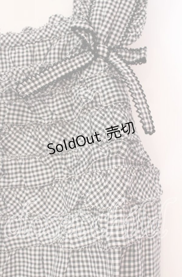 画像2: PINK HOUSE / ギンガムチェックフリルノースリーブブラウス  クロ O-25-10-31-064-LO-BL-IG-OS (2)