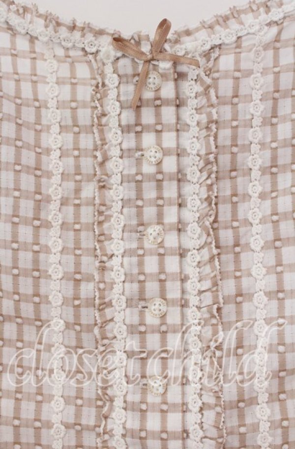 画像2: PINK HOUSE / ドビー刺繍チェックキャミソール  ベージュ×シロ O-25-10-31-065-LO-TO-IG-ZI (2)