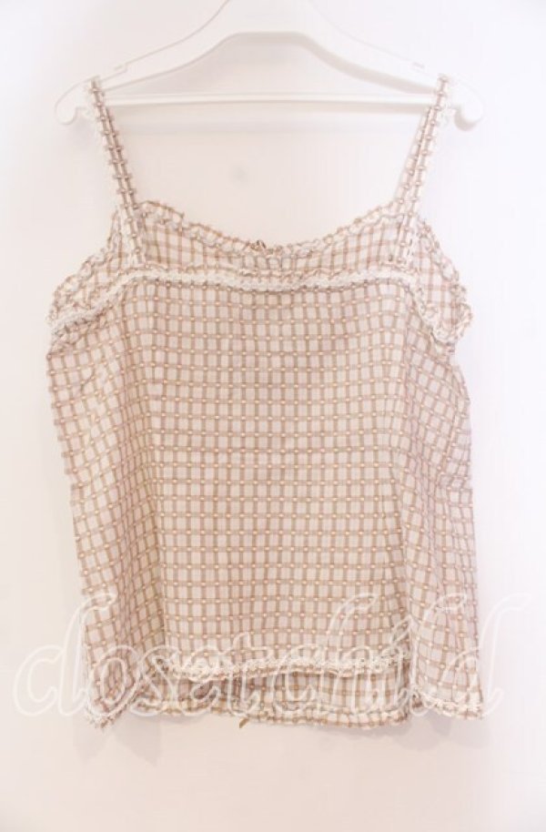 画像3: PINK HOUSE / ドビー刺繍チェックキャミソール  ベージュ×シロ O-25-10-31-065-LO-TO-IG-ZI (3)