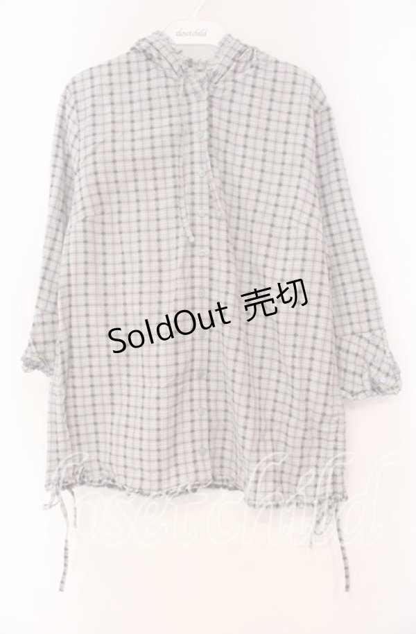 画像1: PINK HOUSE / チェックフードブラウス L サックス O-25-10-31-069-LO-BL-IG-ZI (1)