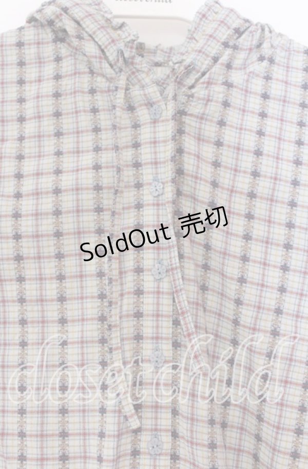 画像2: PINK HOUSE / チェックフードブラウス L サックス O-25-10-31-069-LO-BL-IG-ZI (2)