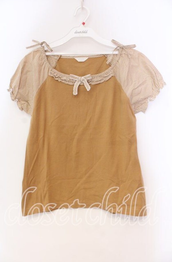 画像1: PINK HOUSE / ギンガムパフTシャツ M オレンジ O-25-10-31-071-LO-TS-IG-ZT070 (1)