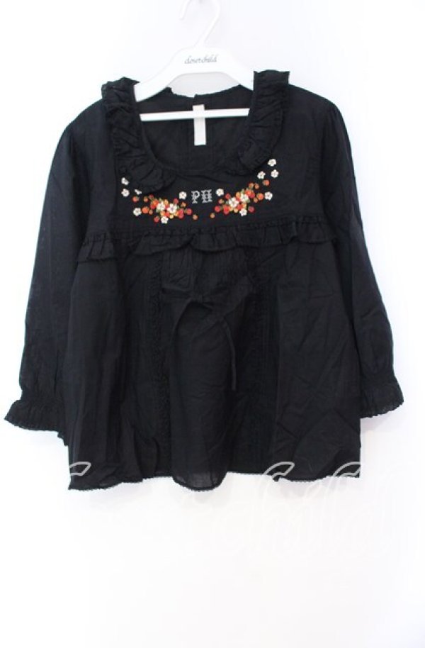 画像1: PINK HOUSE / いちご刺繍プルブラウス  クロ O-25-10-31-079-LO-BL-IG-ZT104 (1)