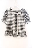画像1: PINK HOUSE / レースアップギンガムパフブラウス  クロ O-25-10-31-080-LO-BL-IG-OS (1)