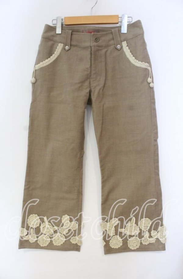 画像1: PINK HOUSE / ニットモチーフパンツ L ベージュ O-25-10-31-082-LO-PA-IG-ZT086 (1)