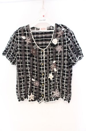 画像: TOMATSU / フラワーモチーフチェックカーディガン  クロ O-25-10-31-084-LO-TO-IG-OS