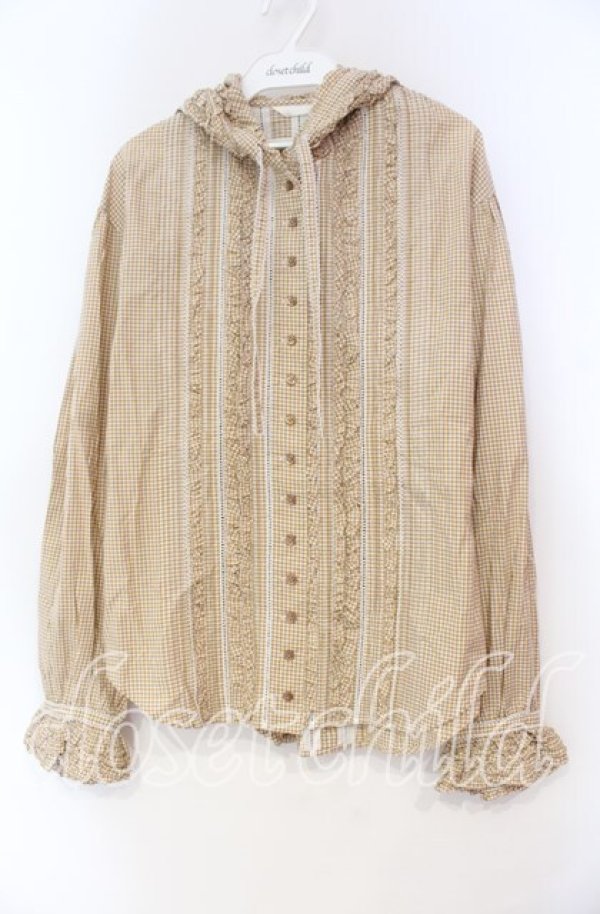 画像1: PINK HOUSE / ギンガムフリルフードブラウス  オレンジ O-25-10-31-086-LO-BL-IG-OS (1)