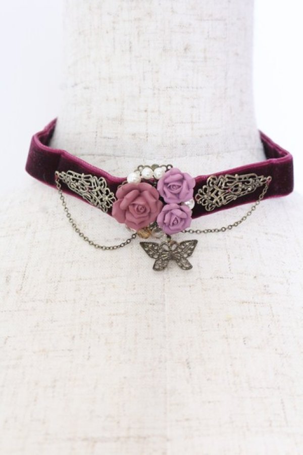 画像1: axes femme / ローズブーケチョーカー  ワイン O-25-10-31-2045-AX-AC-OW-OS (1)