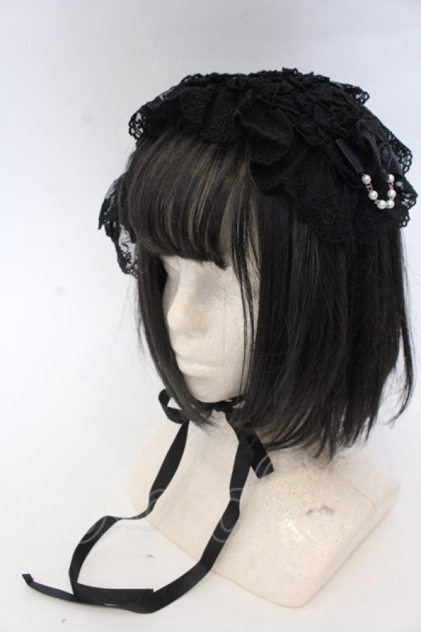 画像1: metamorphose / チュールレースヘッドドレス(パールチェーン)  クロ O-25-10-31-2052-ME-AC-IG-OS (1)