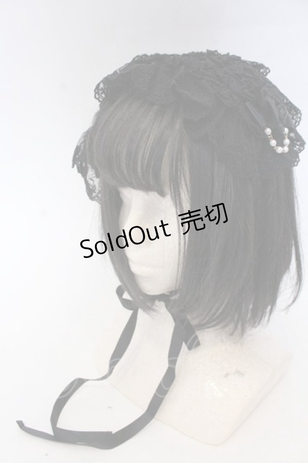 画像1: metamorphose / チュールレースヘッドドレス(パールチェーン)  クロ O-25-10-31-2052-ME-AC-IG-OS (1)