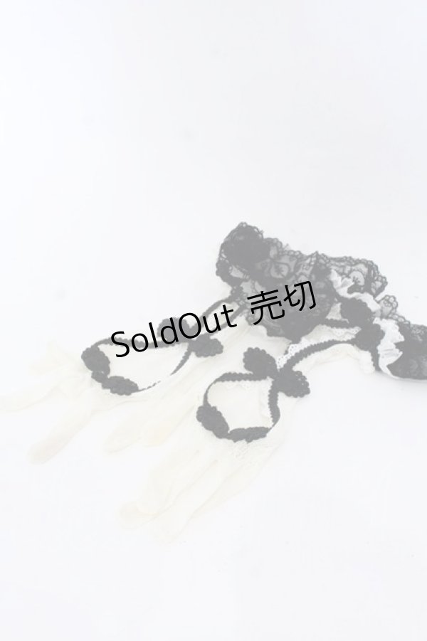 画像1: 星箱works / 青華磁 レース手袋  シロ×クロ O-25-10-31-2063-PU-ZA-OW-OS (1)