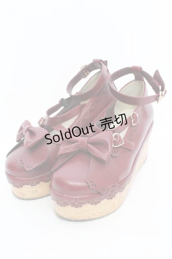 画像1: axes femme kawaii / スカラップ木底風シューズ M アカ O-25-10-31-2005-AX-SH-OW-OS (1)
