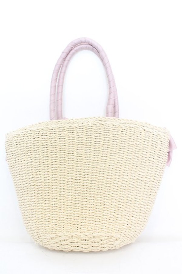 画像2: axes femme POETIQUE / リボン雑材風バッグ 23×20×13cm ナチュラル×ピンク O-25-10-31-2002-AX-BG-IG-ZT308 (2)