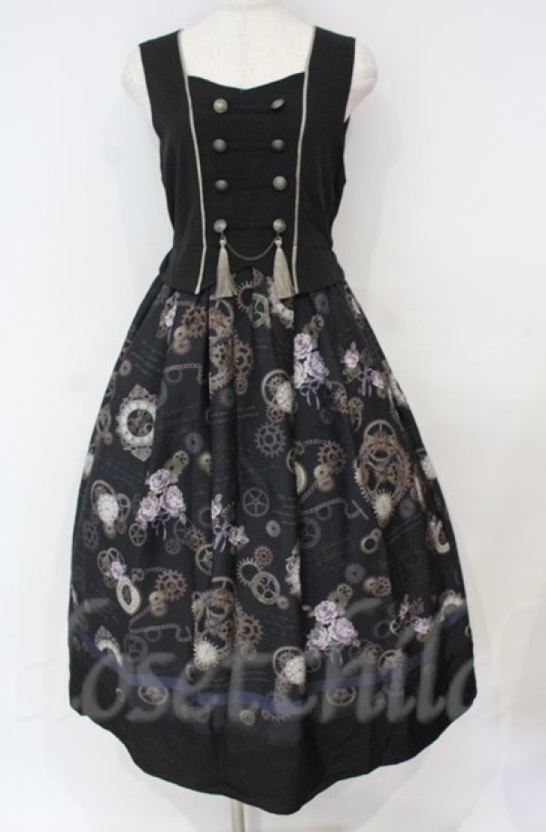 画像1: axes femme / レトロクロック柄ジャンスカ  クロ O-25-10-31-3033-AX-OP-IG-OS (1)