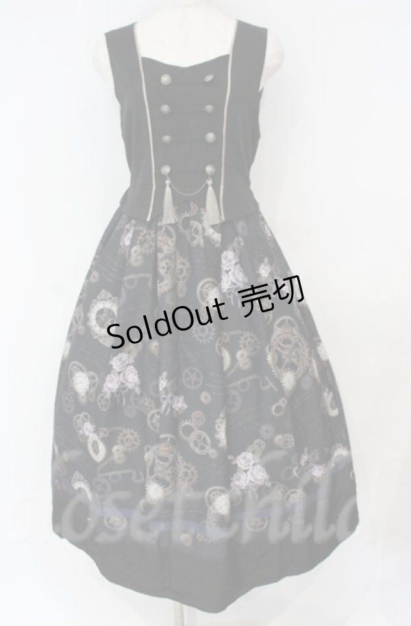 画像1: axes femme / レトロクロック柄ジャンスカ  クロ O-25-10-31-3033-AX-OP-IG-OS (1)