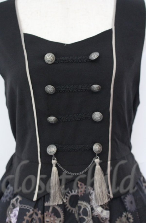 画像2: axes femme / レトロクロック柄ジャンスカ  クロ O-25-10-31-3033-AX-OP-IG-OS (2)