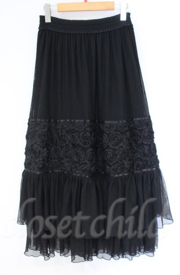 画像1: axes femme / シフォンローズチュールスカート  クロ O-25-10-31-3042-AX-SK-IG-OS (1)