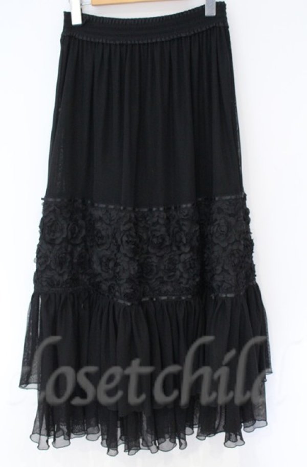 画像3: axes femme / シフォンローズチュールスカート  クロ O-25-10-31-3042-AX-SK-IG-OS (3)