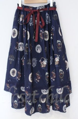 画像: axes femme / アンティークフルーツ柄スカート  ネイビー O-25-10-31-3044-AX-SK-IG-OS