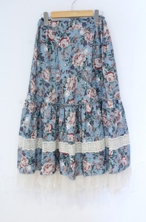 画像: axes femme / ホーリーローズ柄フリルスカート  ミント O-25-10-31-3050-AX-SK-IG-OS