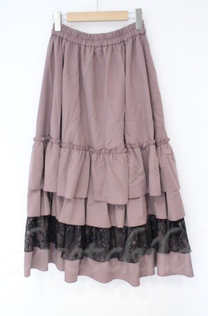 画像: axes femme / レース使いティアードスカート  ピンク×クロ O-25-10-31-3052-AX-SK-IG-OS