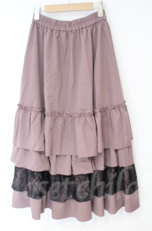 画像3: axes femme / レース使いティアードスカート  ピンク×クロ O-25-10-31-3052-AX-SK-IG-OS (3)