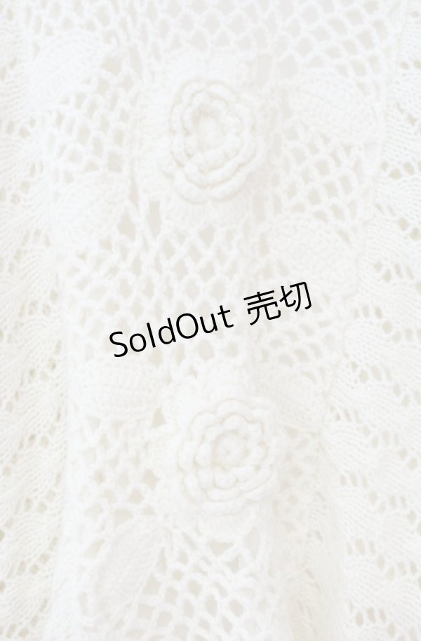 画像3: axes femme / ローズ編みシフォンフリルドルマンカーディガン  アイボリー O-25-10-31-3005-AX-TO-IG-OS (3)