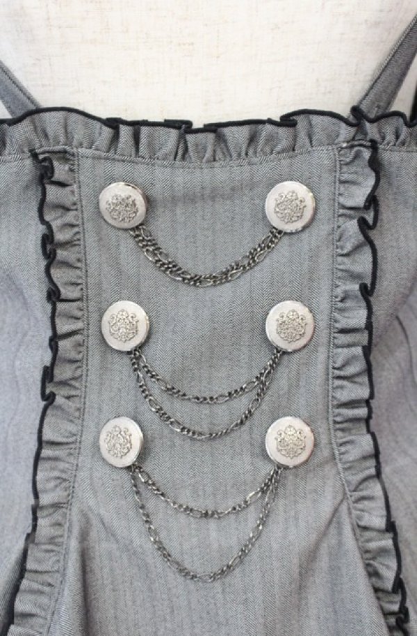 画像2: MARBLE / エンブレム飾りチェーン付きハイウエストドレープスカート  グレーストライプ×ブラック O-25-10-31-3061-GO-SK-IG-OS (2)