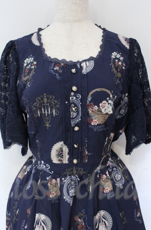 画像2: axes femme / アンティークフルーツ柄ワンピース  ネイビー O-25-10-31-3011-AX-OP-IG-OS (2)