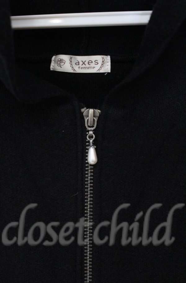 画像2: axes femme / ニットフードパーカー  クロ O-25-10-31-3015-AX-TO-IG-OS (2)