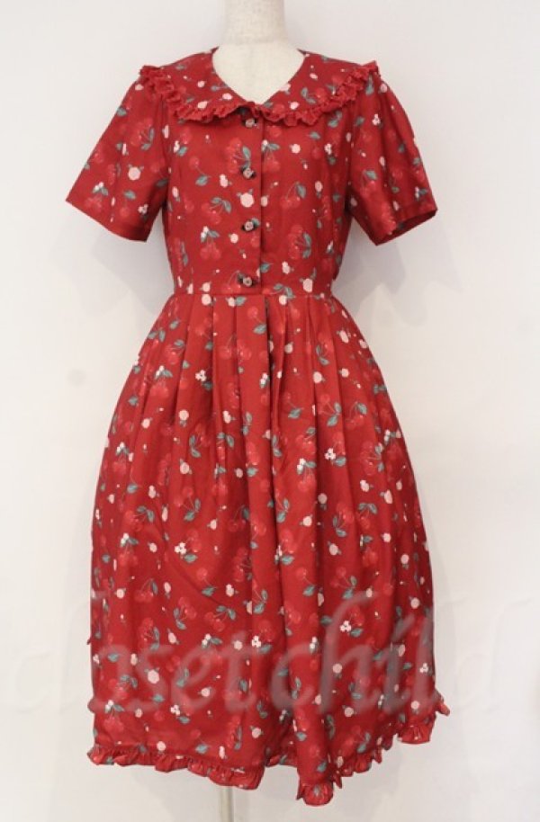 画像1: axes femme / チェリーローズ柄セーラーワンピース  アカ O-25-10-31-3026-AX-OP-IG-OS (1)