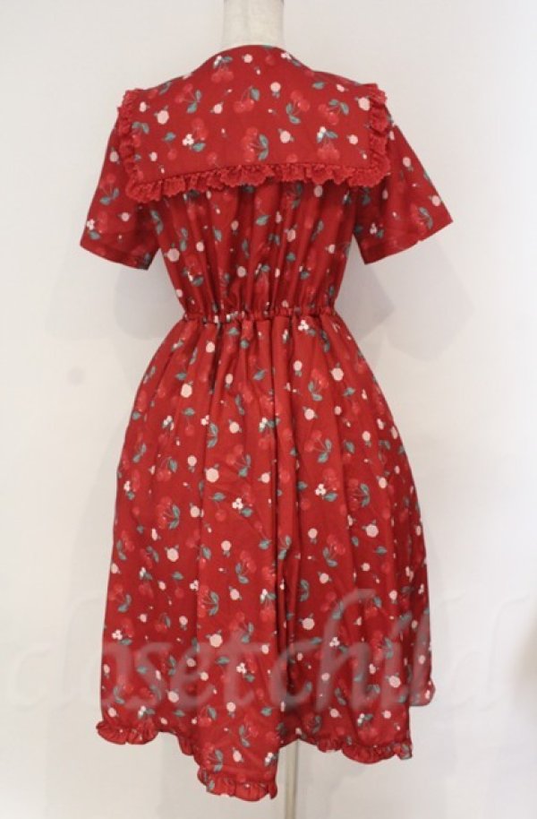 画像3: axes femme / チェリーローズ柄セーラーワンピース  アカ O-25-10-31-3026-AX-OP-IG-OS (3)