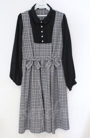 画像: axes femme / チェックリボンドッキングワンピース  クロ×グレー O-25-10-31-3028-AX-OP-IG-OS