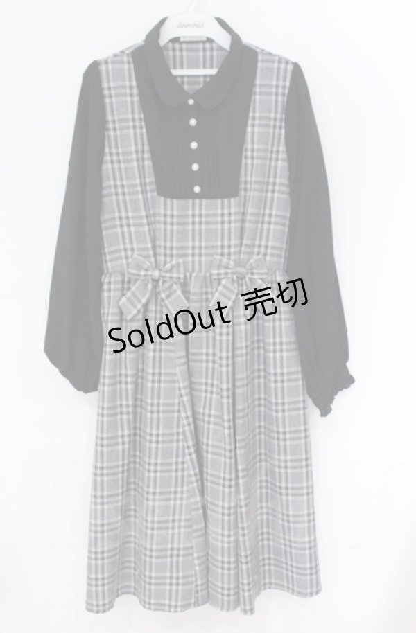 画像1: axes femme / チェックリボンドッキングワンピース  クロ×グレー O-25-10-31-3028-AX-OP-IG-OS (1)