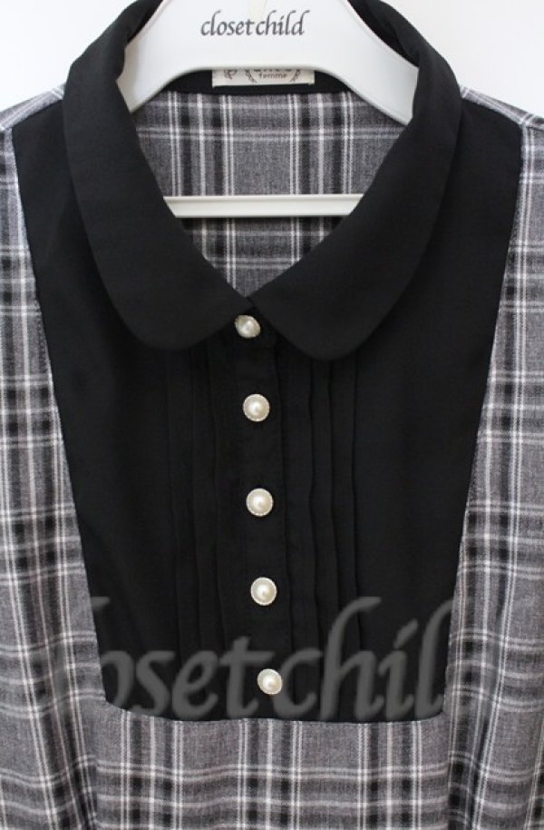 画像2: axes femme / チェックリボンドッキングワンピース  クロ×グレー O-25-10-31-3028-AX-OP-IG-OS (2)