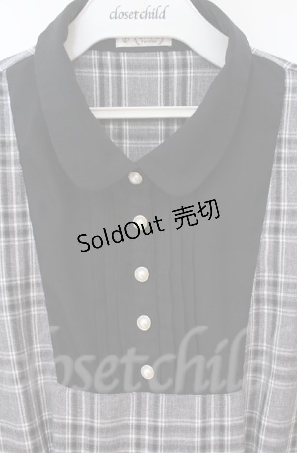 画像2: axes femme / チェックリボンドッキングワンピース  クロ×グレー O-25-10-31-3028-AX-OP-IG-OS (2)