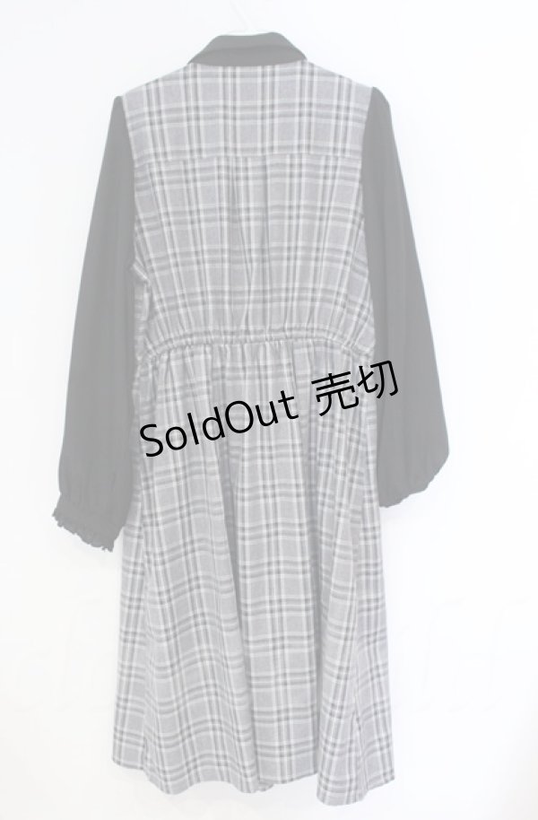 画像3: axes femme / チェックリボンドッキングワンピース  クロ×グレー O-25-10-31-3028-AX-OP-IG-OS (3)